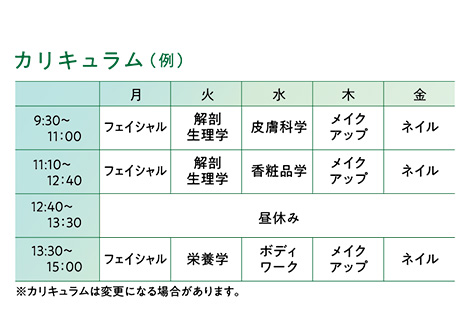 1年次カリキュラム（例）
